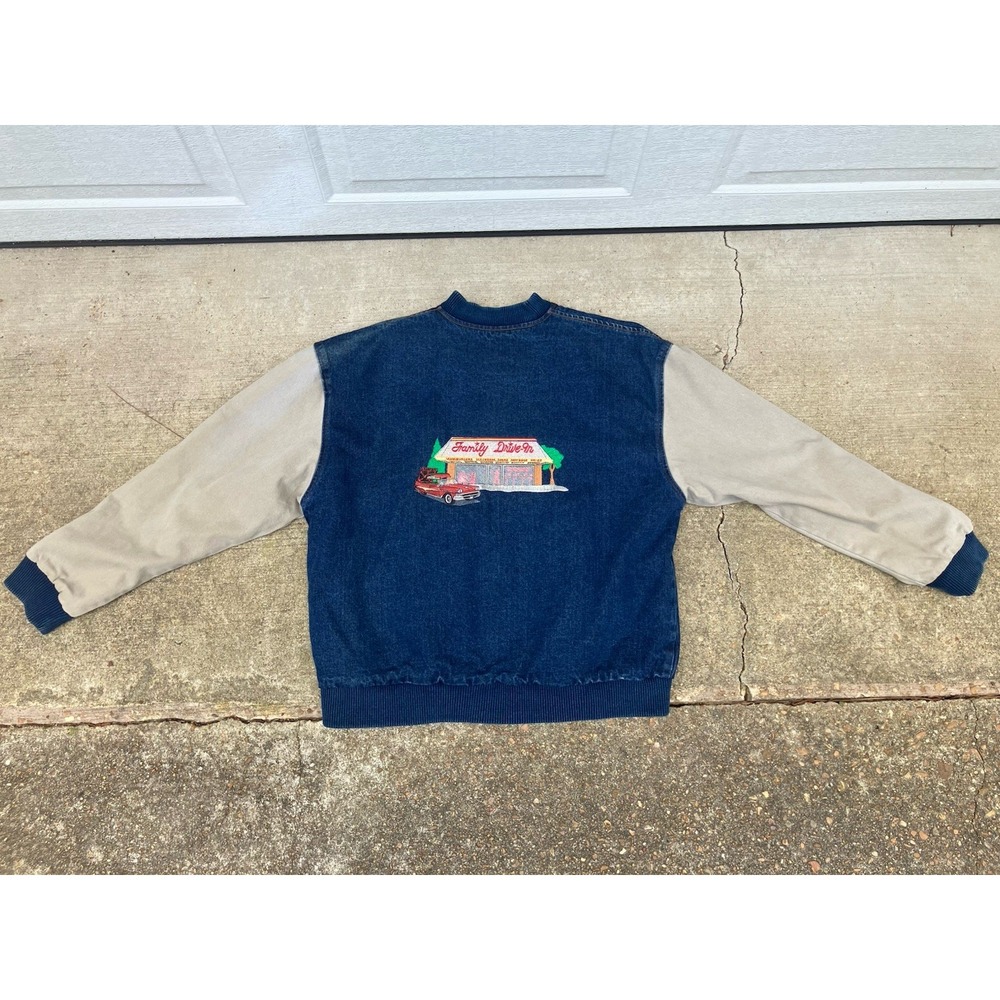 Vintage Diner Jean Jacket Mens Large L Blue Denim Varsity Cotton USA Made 90s